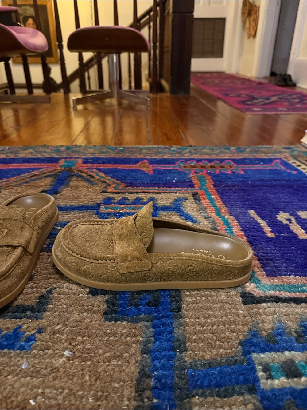 Gucci Tan Suede GG Embossed Slip-On Loafers - Picture 2 of 9